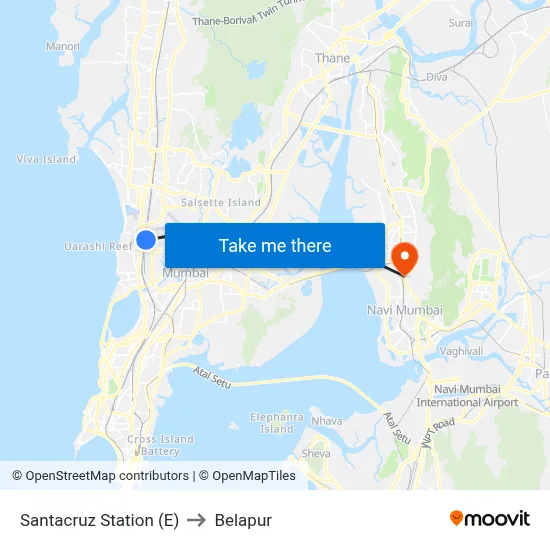 Santacruz Station (E) to Belapur map