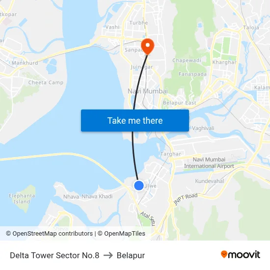 Delta Tower Sector No.8 to Belapur map