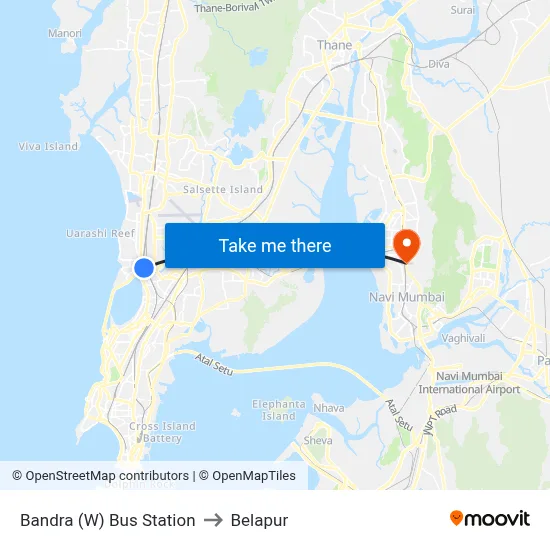Bandra (W) Bus Station to Belapur map