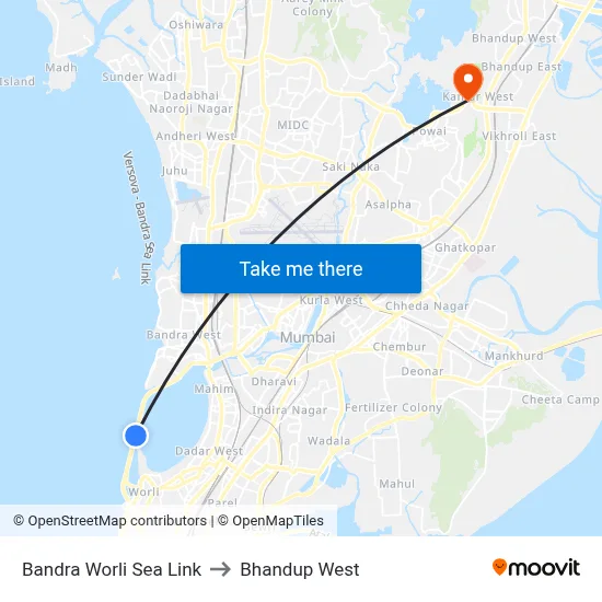 Bandra Worli Sea Link to Bhandup West map