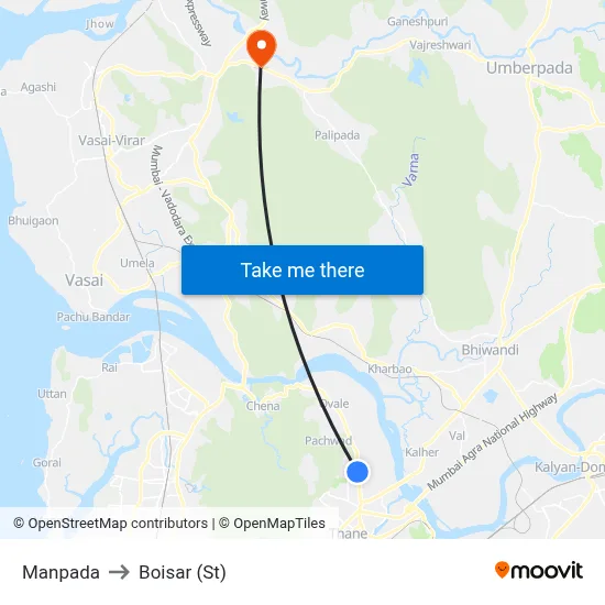 Manpada to Boisar (St) map