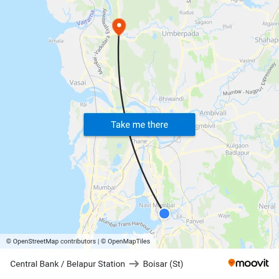 Central Bank / Belapur Station to Boisar (St) map