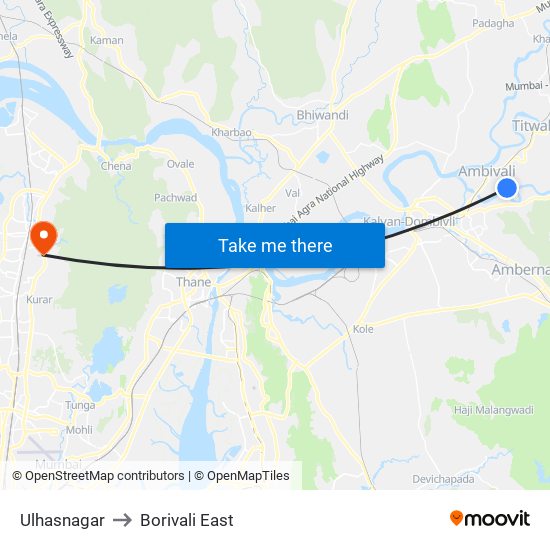 Ulhasnagar to Borivali East map