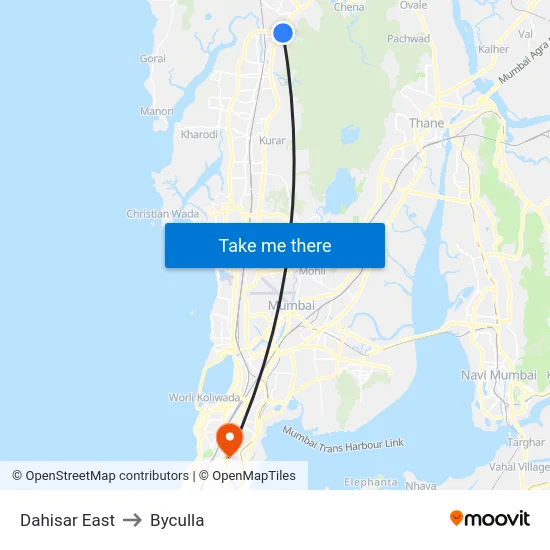 Dahisar East to Byculla map