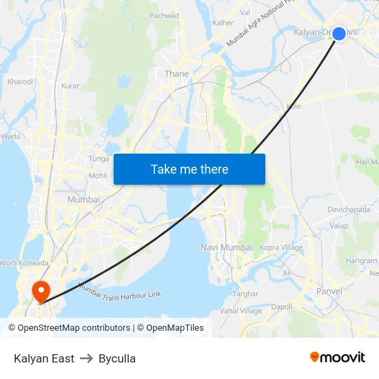 Kalyan East to Byculla map