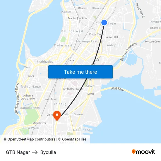 जीटीबी नगर to भायखला map