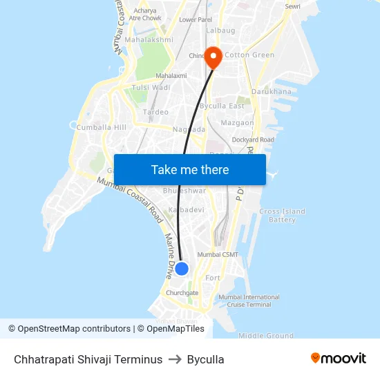 Chhatrapati Shivaji Terminus to Byculla map