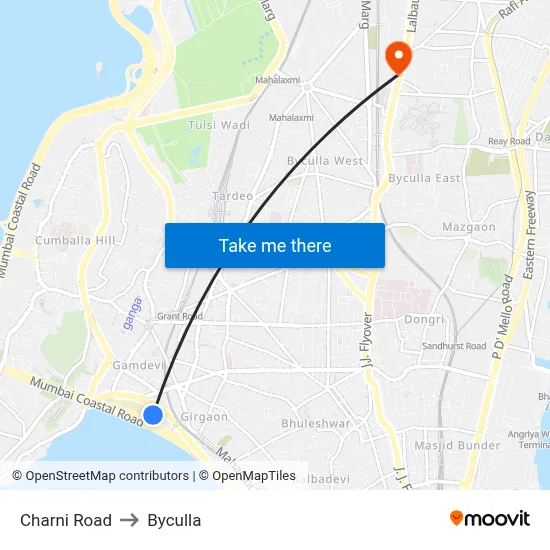 चर्नी रोड to भायखला map