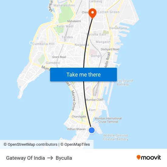 गेटवे ऑफ इंडिया to भायखला map