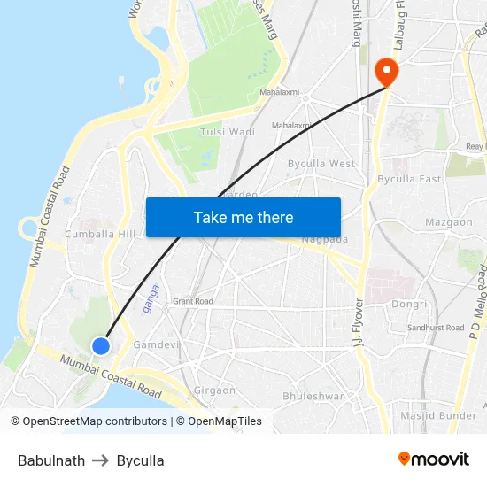 Babulnath to Byculla map