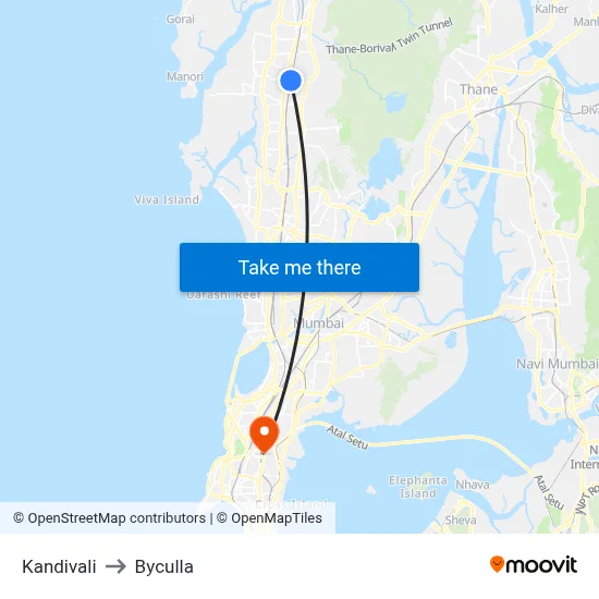 Kandivali to Byculla map