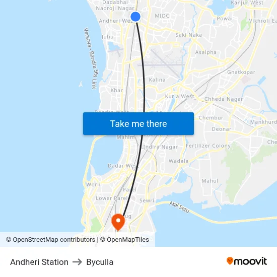 Andheri Station to Byculla map