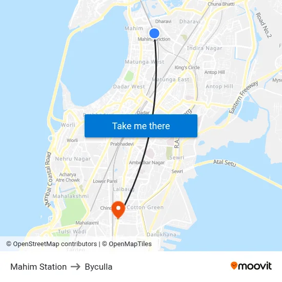 Mahim Station to Byculla map