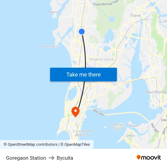Goregaon Station to Byculla map