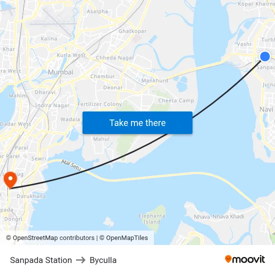 Sanpada Station to Byculla map