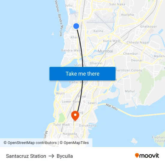 Santacruz Station to Byculla map
