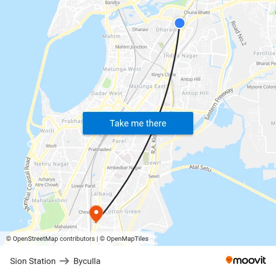 Sion Station to Byculla map