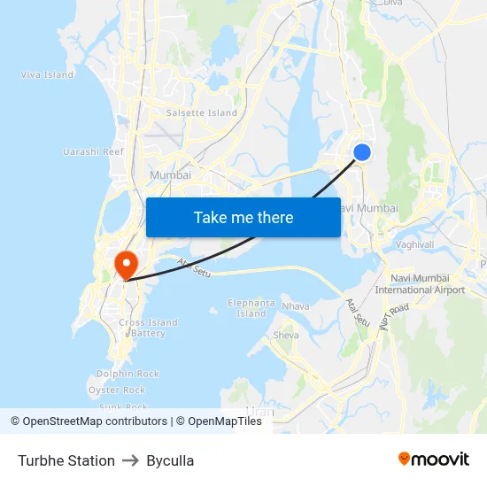 Turbhe Station to Byculla map
