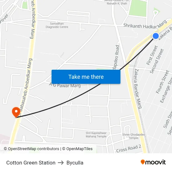 Cotton Green Station to Byculla map