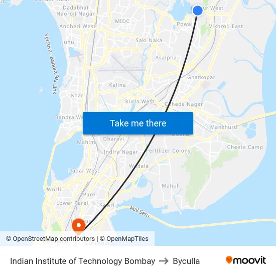Indian Institute of Technology Bombay to Byculla map