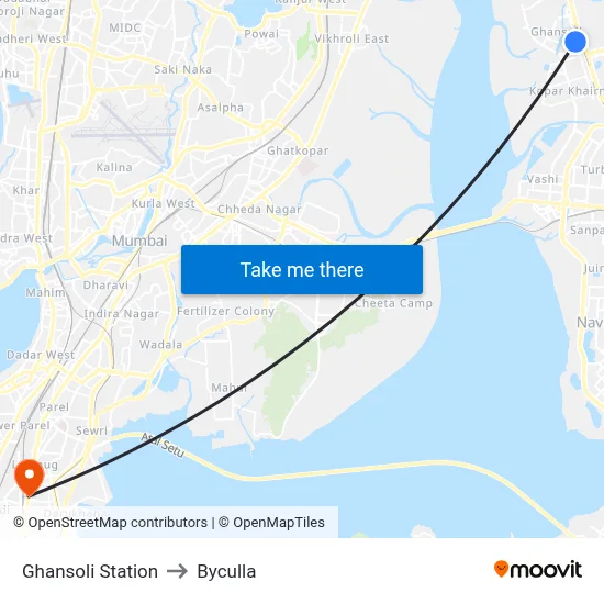 Ghansoli Station to Byculla map