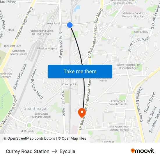 Currey Road Station to Byculla map