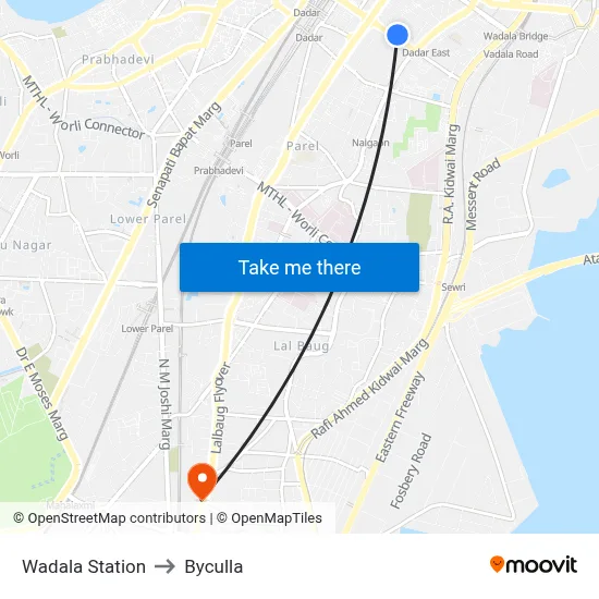 Wadala Station to Byculla map