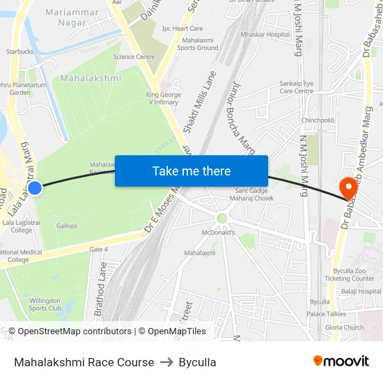 Mahalakshmi Race Course to Byculla map