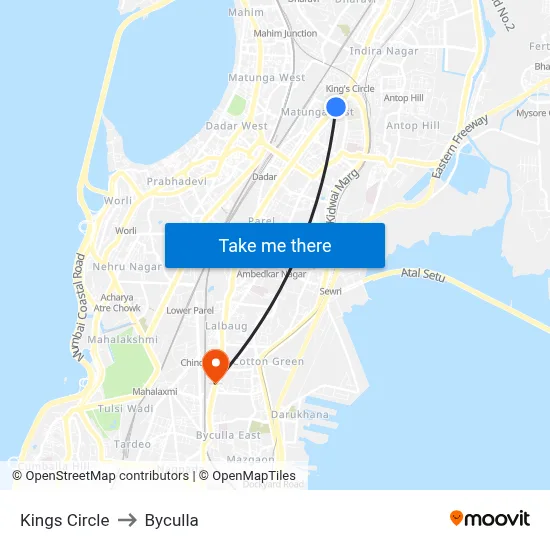 Kings Circle to Byculla map