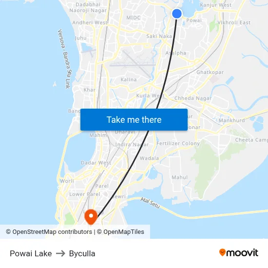 Powai Lake to Byculla map