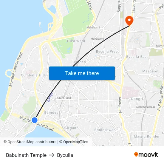 Babulnath Temple to Byculla map