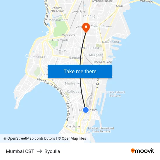 Mumbai CST to Byculla map