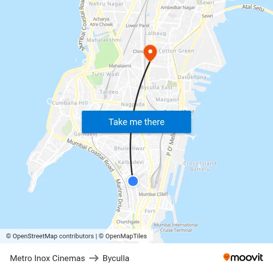 Metro Inox Cinemas to Byculla map