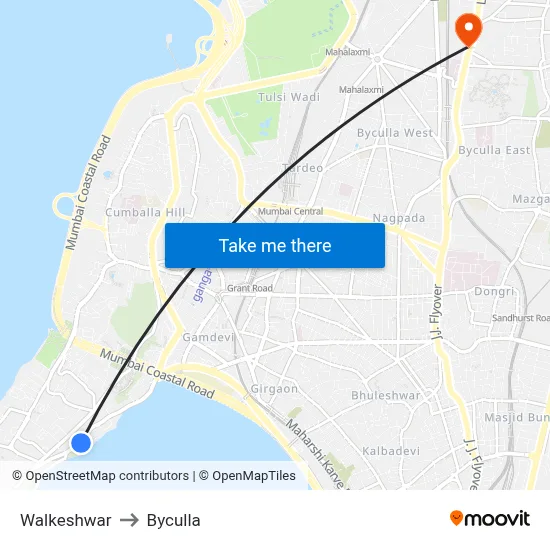 Walkeshwar to Byculla map
