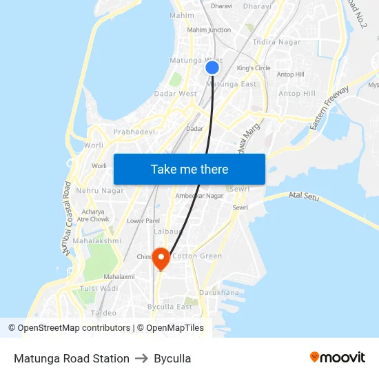 Matunga Road Station to Byculla map