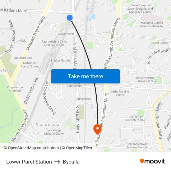 Lower Parel Station to Byculla map