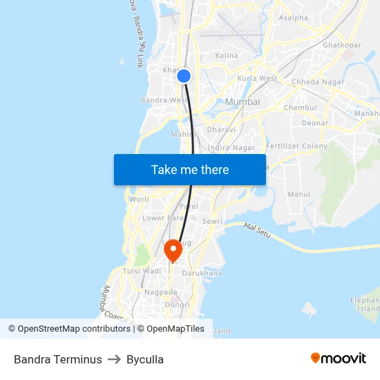Bandra Terminus to Byculla map