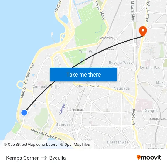 Kemps Corner to Byculla map