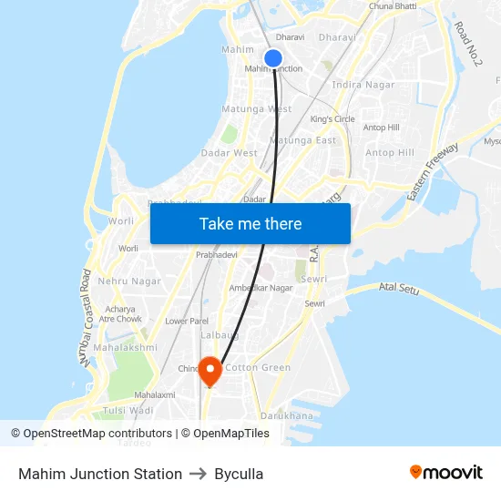 Mahim Junction Station to Byculla map