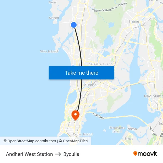 Andheri West Station to Byculla map