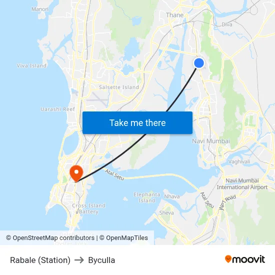 Rabale (Station) to Byculla map