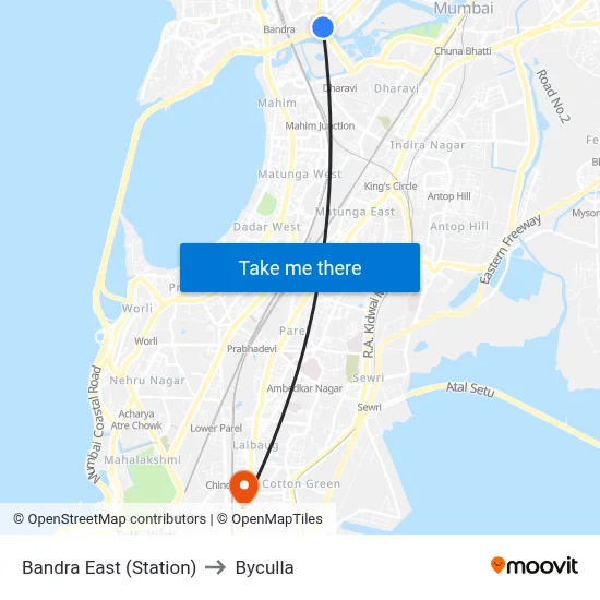 Bandra East (Station) to Byculla map