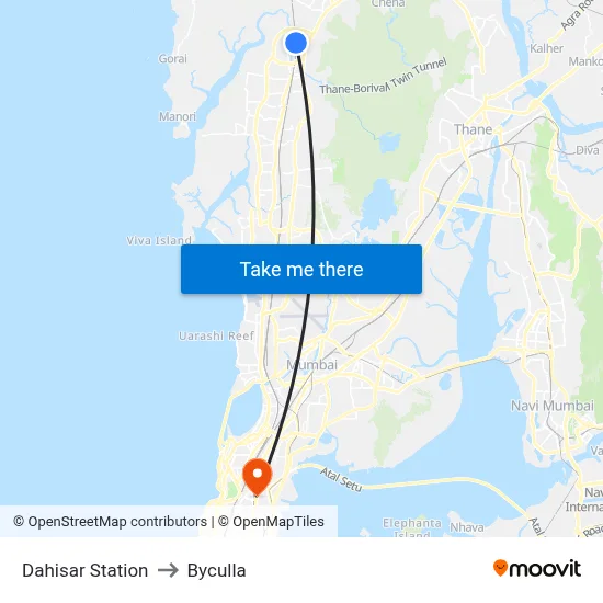 Dahisar Station to Byculla map