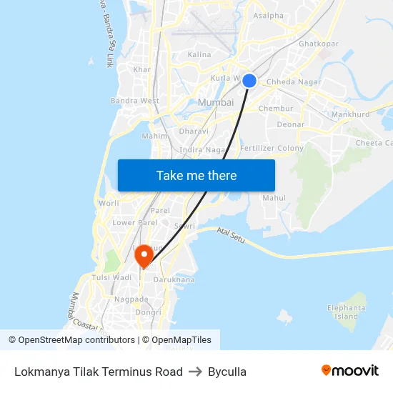 Lokmanya Tilak Terminus Road to Byculla map