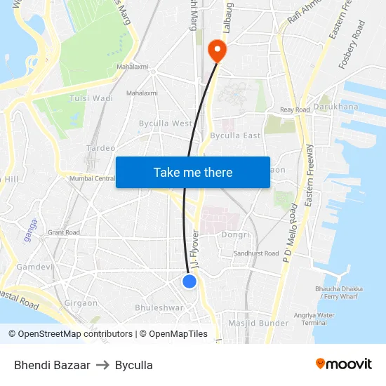 Bhendi Bazaar to Byculla map