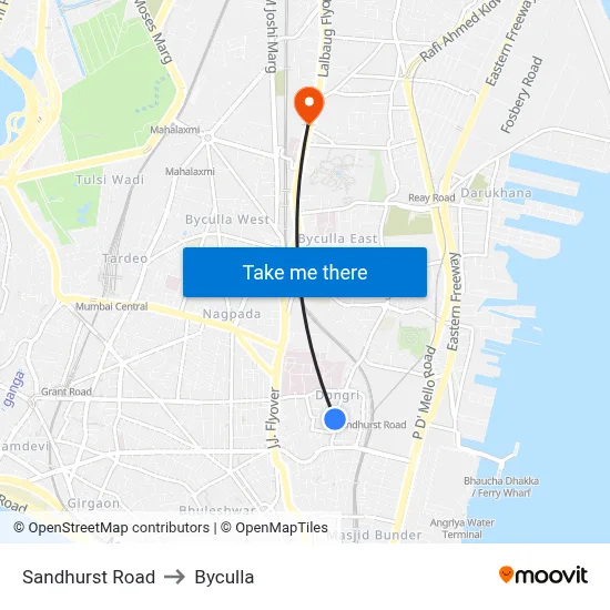 Sandhurst Road to Byculla map