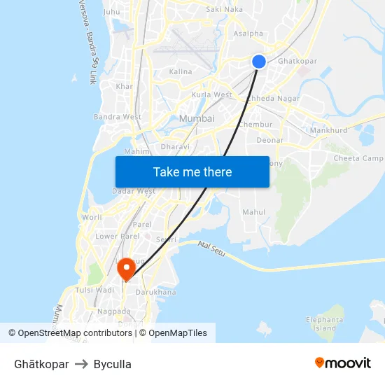 घाटकोपर to भायखला map