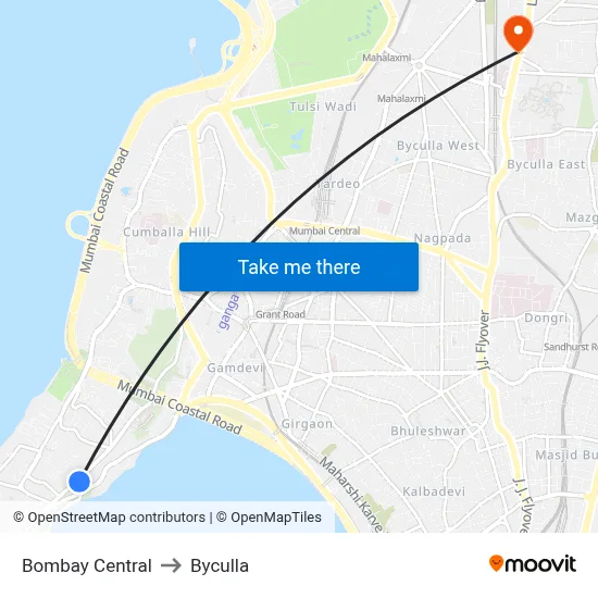Bombay Central to Byculla map