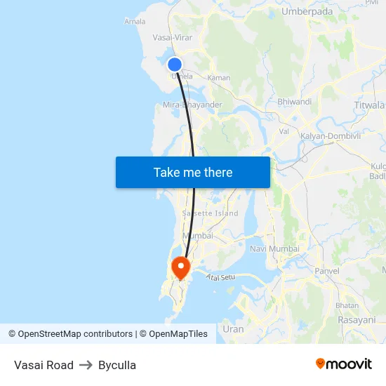 Vasai Road to Byculla map