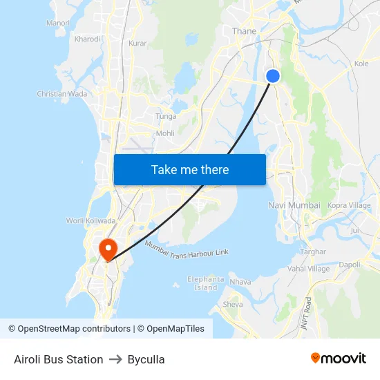 Airoli Bus Station to Byculla map